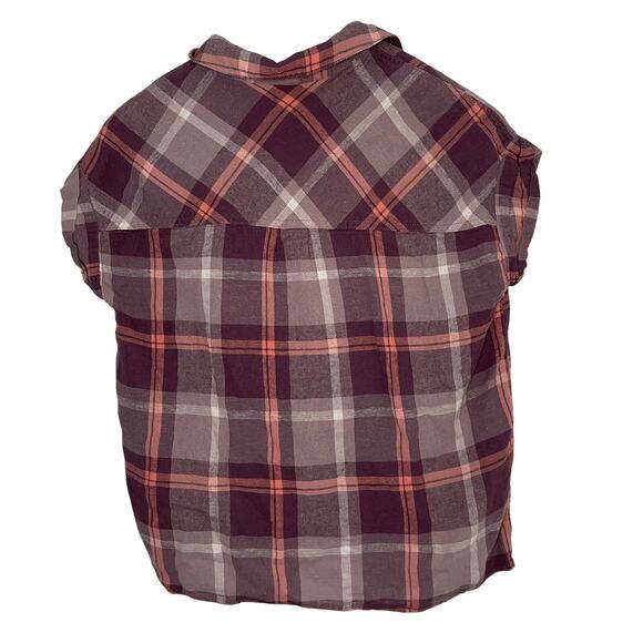 Sanctuary Plaid Short Sleeve Button Up Shirt Womens Size S Purple Pink Linen - Picture 2 of 7
